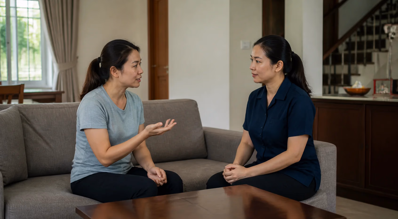 A Chinese Malaysian client asking a therapist about home-visit massage